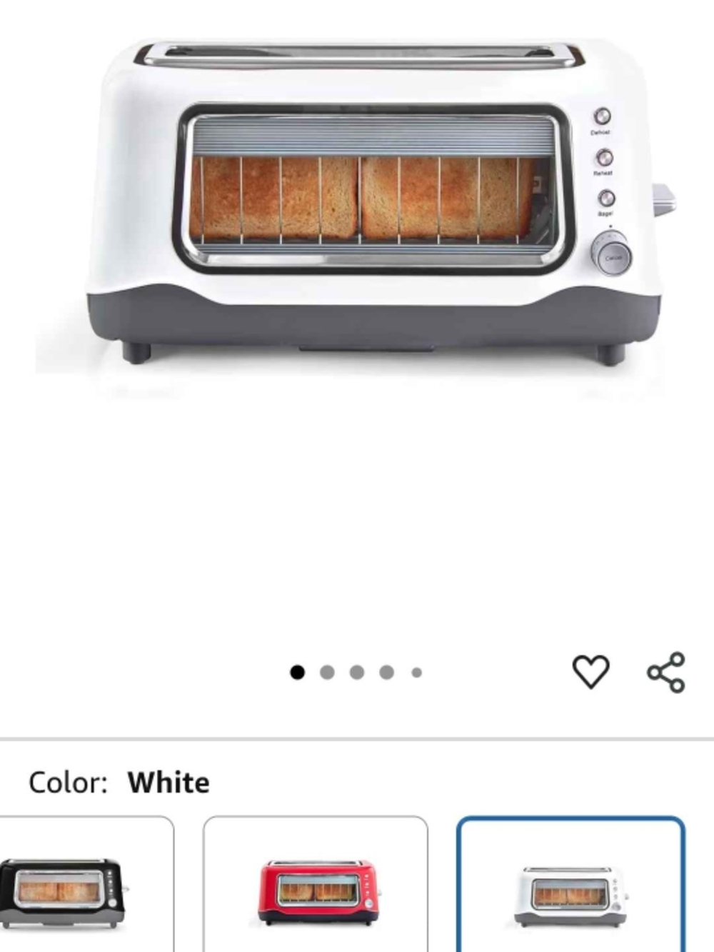 White Long Slot Toaster with Viewing Window